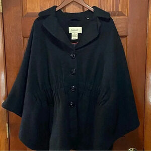Jonathan Stone Women's Sleeved Cape Coat Size M Black Full Button